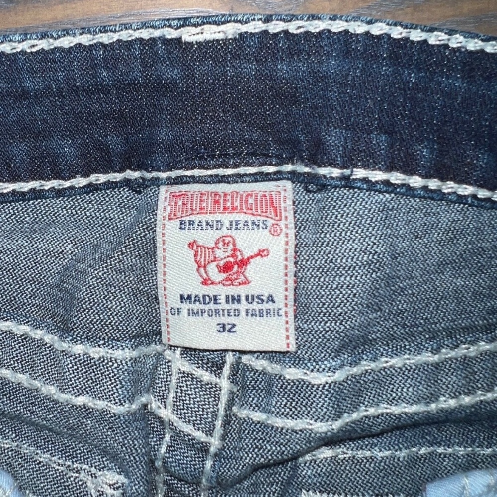 True Religion Jeans Womens 32x33 Billy Blue Dark Wash Denim White Thread - Picture 4 of 11
